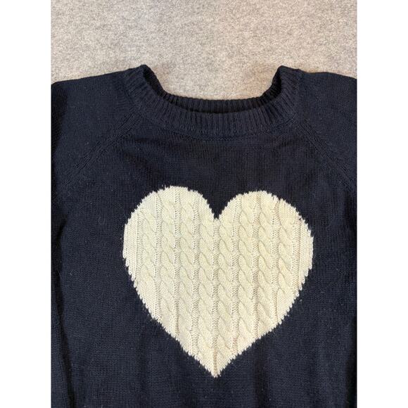 Vintage 70s Heart Shape Sweater Womens L Navy Ribbed Cable Knit Crewneck Retro - Picture 2 of 4